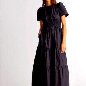 Quince Black 100% Organic Cotton Tiered Maxi Dress